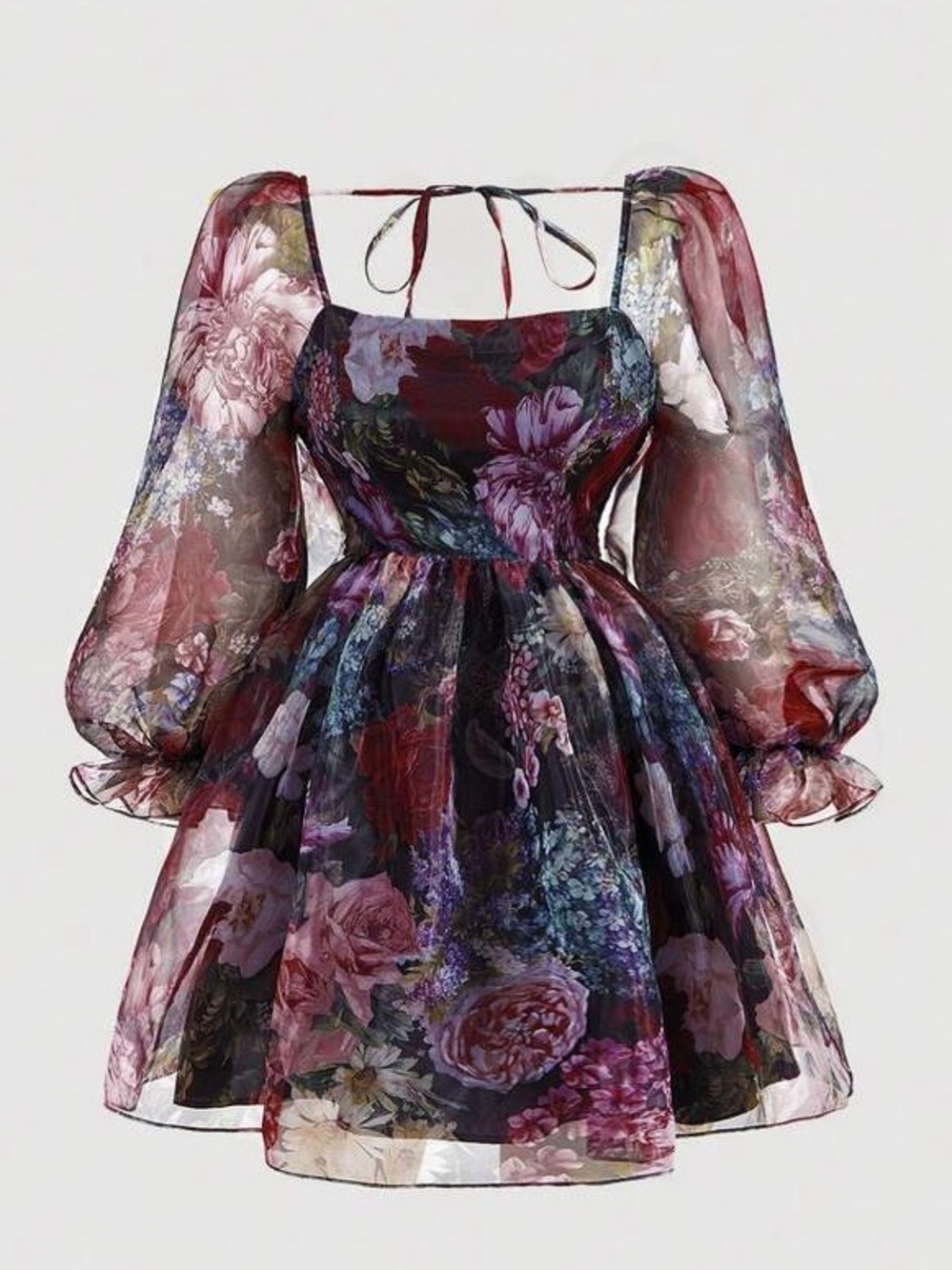 NWT Shein Mod Dark Floral Organza Mini Dress